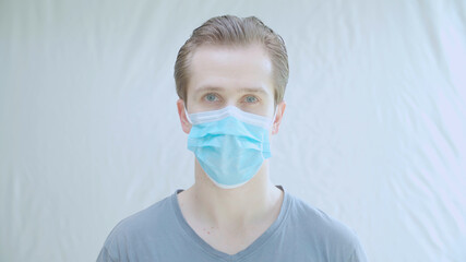 Portrait of man with medical mask correct way