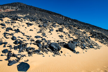 It's Black desert lanscape and basalt formarions