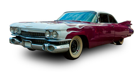 Classical American Vintage car 1959. White background.