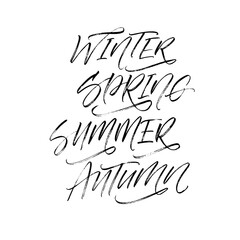 Set of seasons: Winter, Spring, Summer, Autumn. Hand drawn brush style modern calligraphy. Vector illustration of handwritten lettering. 
