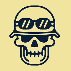 One thin line skull in helmet badge. Vector illustration