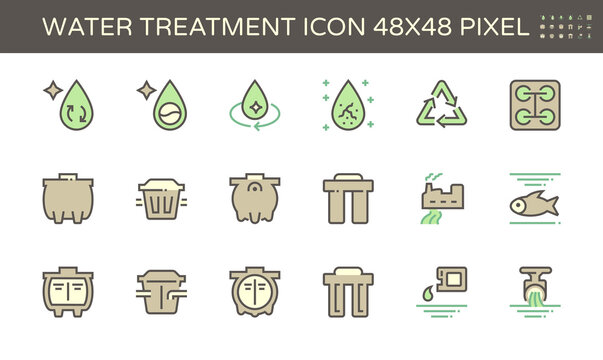 Water treatment and septic tank icon, 48x48 perfect pixel and editable stroke.