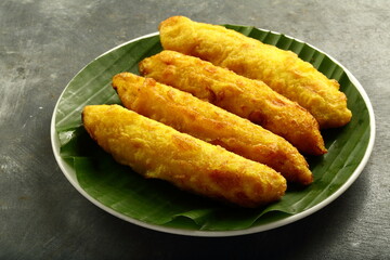Vegetarian snack foods- homemade fried bananas with sweet filling