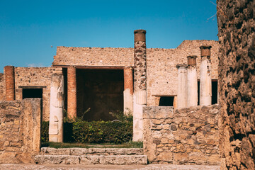 Pompeii, Italy. View Of Pompeii Archaeological Park In Sunny Day