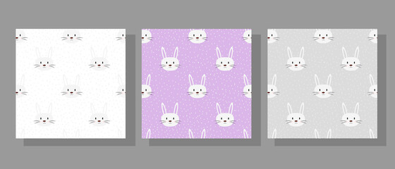 Cute rabbit vector seamless color background in flat cartoon style.