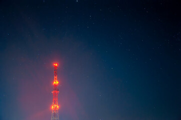 radio tower on night starry sky background