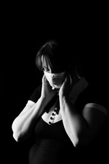 frau female mädchen mit maske mund nasen schutz op krankenschwester rollenspiel bdsm erotik corona...