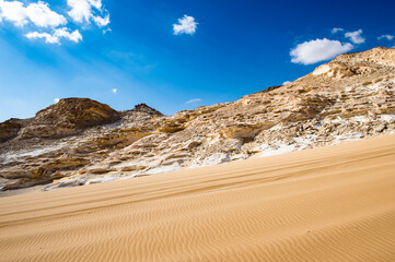 It's Beautiful view of the limestone formations of the White Desert, a national park of Egypt
