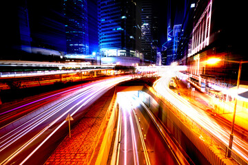 Fototapeta premium abstract light speed traffic line with hong kong cityscpae background
