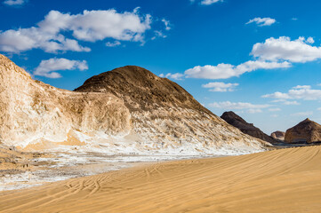It's Beautiful view of the limestone formations of the White Desert, a national park of Egypt