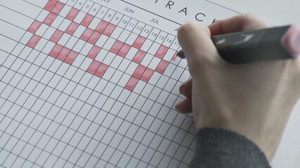 Marking days on a calendar by red felt pen