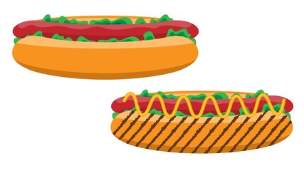 Image of a hot dog with mustard and herbs. Vector image, eps 10