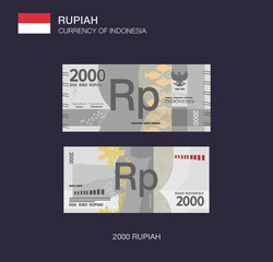 Currency of Indonesia. Flat vector illustration of indonesian two thousand rupiah.