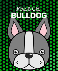 Cute cartoon French bulldog . Hand drawn vector illustration . Half-Tone backgrounds. 
