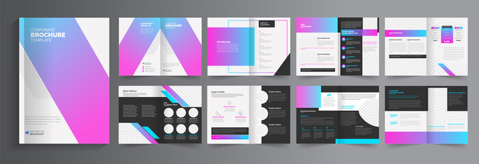 Elegant brochure template layout design, minimalist business profile template layout, 16 pages brochure, annual report minimal template layout design, multipage brochure template layout.