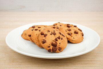Chocolate cookies on white background
