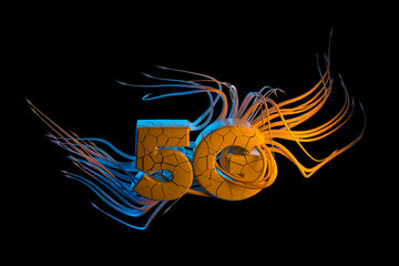 Conceptual Conspiracy chipization image of 5g lettering made by cracked white stone with horrible tentacles. 3d illustration background