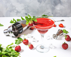 Homemade Red Frozen Strawberry Margarita in a Glass