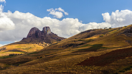 It's Beautiful sight of a two peaks rock and the mountain in Madagascar
