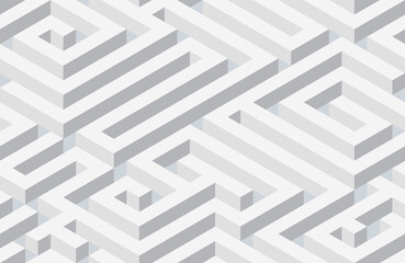 Seamless isometric maze. Grey endless isometric labyrinth. Seamless pattern. Vector illustration