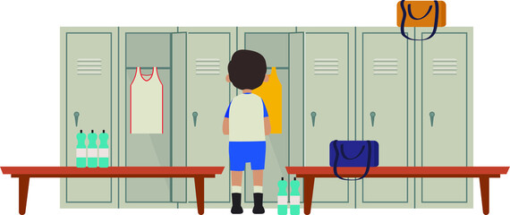 A student changing his clothes in student locker room