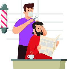 Barberman is working like usual again during new normal in barbershop while keep using medical mask