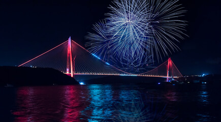 Fireworks over Yavuz Sultan Selim Bridge.
