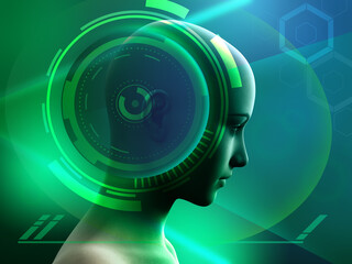 Human head in a futuristic environment