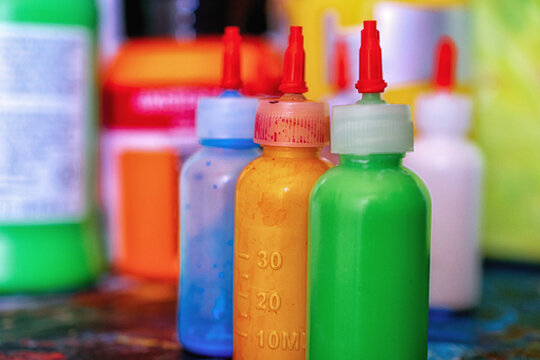artist paint in bottles