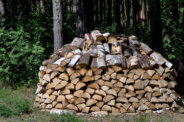 Neatly stacked firewood for the winter.