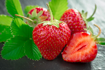 Ripe red strawberry. Morning breakfast. 