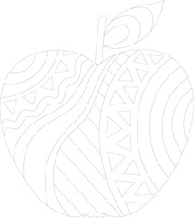 Outline antistress coloring Zentangle Apple. Coloring page for adults and children. Vector monochrome contour apple. Handmade decorative fruits.