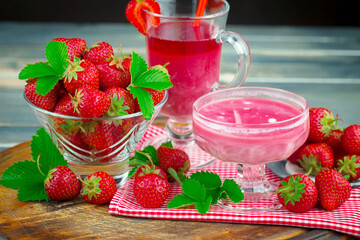 Ripe red strawberry. Morning breakfast. 