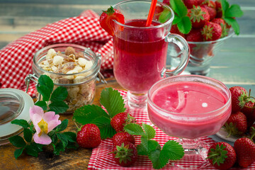 Ripe red strawberry. Morning breakfast. 