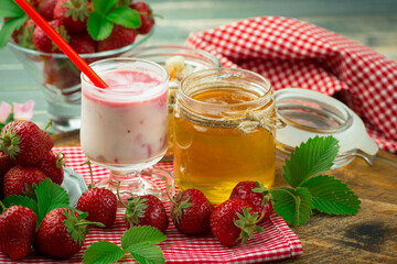 Ripe red strawberry. Morning breakfast. 