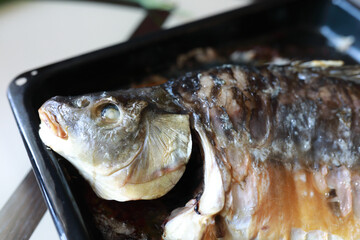 View of oven baked carp