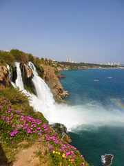 Düden waterfall and its colourful rainbow.