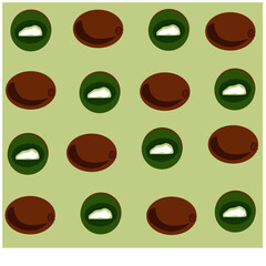 Green background from a kiwi in a cut and one kiwi