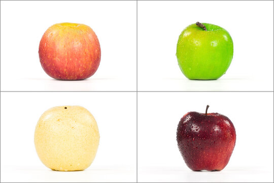 Red, yellow, orange and green apples isolated on the white background
