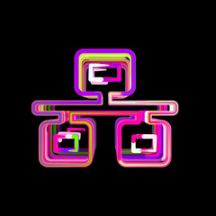 Symbol network wired from multi-colored circles and stripes. UFO Green, Purple, Pink
