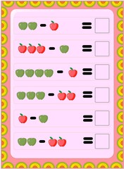 Preschool toddler math with green apple and red apple design