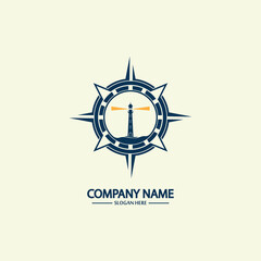 Compass and lighthouse logo design template