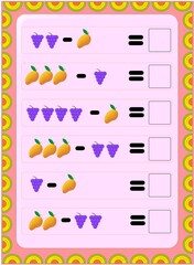 Preschool toddler math with grapes and mango design