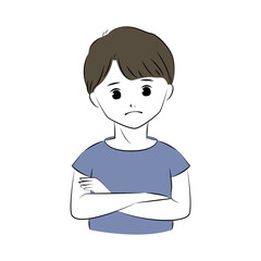 腕を組んで悩んでいる男性のイラスト　(上半身)