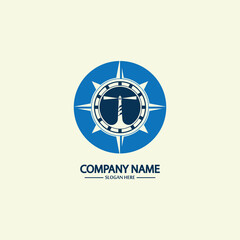 Compass and lighthouse logo design template
