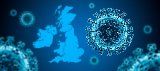 Corona Virus mit Landkarte von England