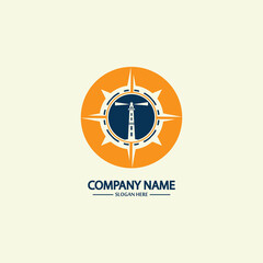 Compass and lighthouse logo design template