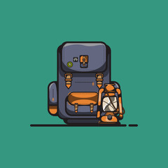 Camping items set, travel tools vector