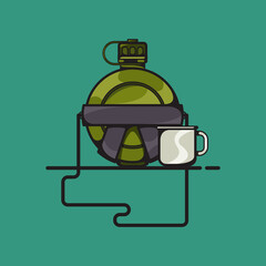 Camping items set, travel tools vector