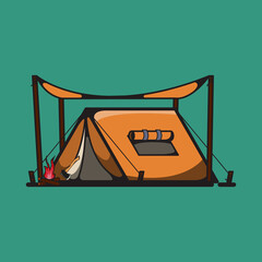 Camping items set, travel tools vector